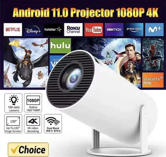 New 2024 4K Android 11 Dual Wifi6 200 ANSI Allwinner H713 BT5.0 1080P 1280*720P Home Cinema Outdoor portable Projetor