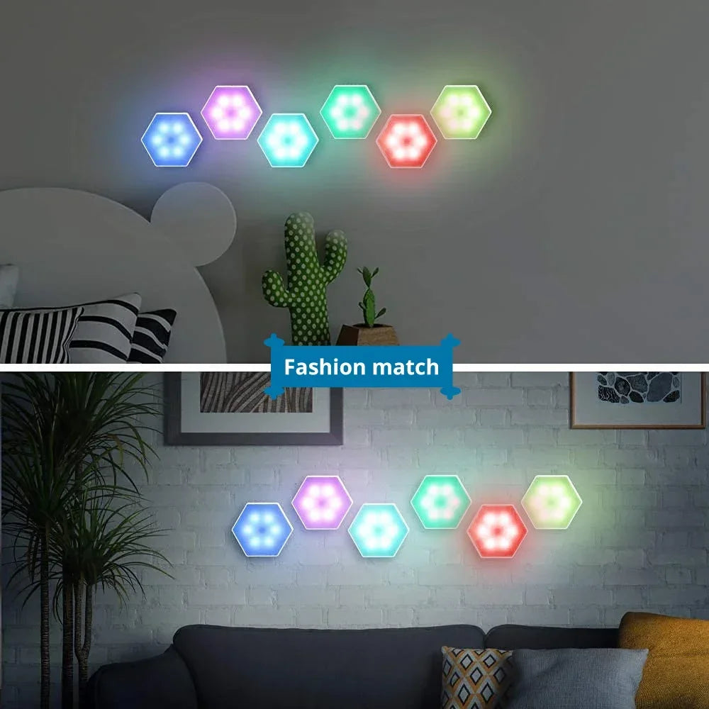 RGB LED Hexagon Light Bluetooth Indoor Wall Light with Remote Control Night Light Computer Game Room Decoration Bedroom Bedside