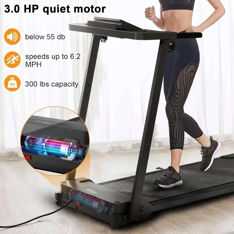 Foldable Compact Treadmill for Home Office with 300 LBS Capacity Walking Running Exercise Treadmill with LED Display