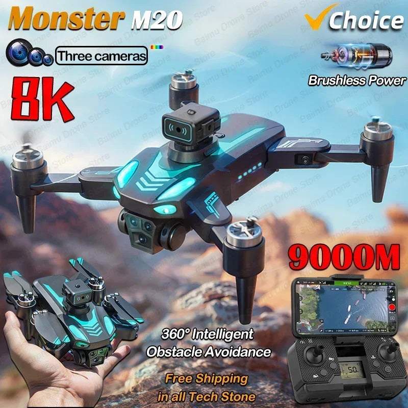 Top seller New Monster M20 Drone 8K Professional HD Camera No GPS Foldable Quadcopter Obstacle Avoidance Brushless RC Dron Toy