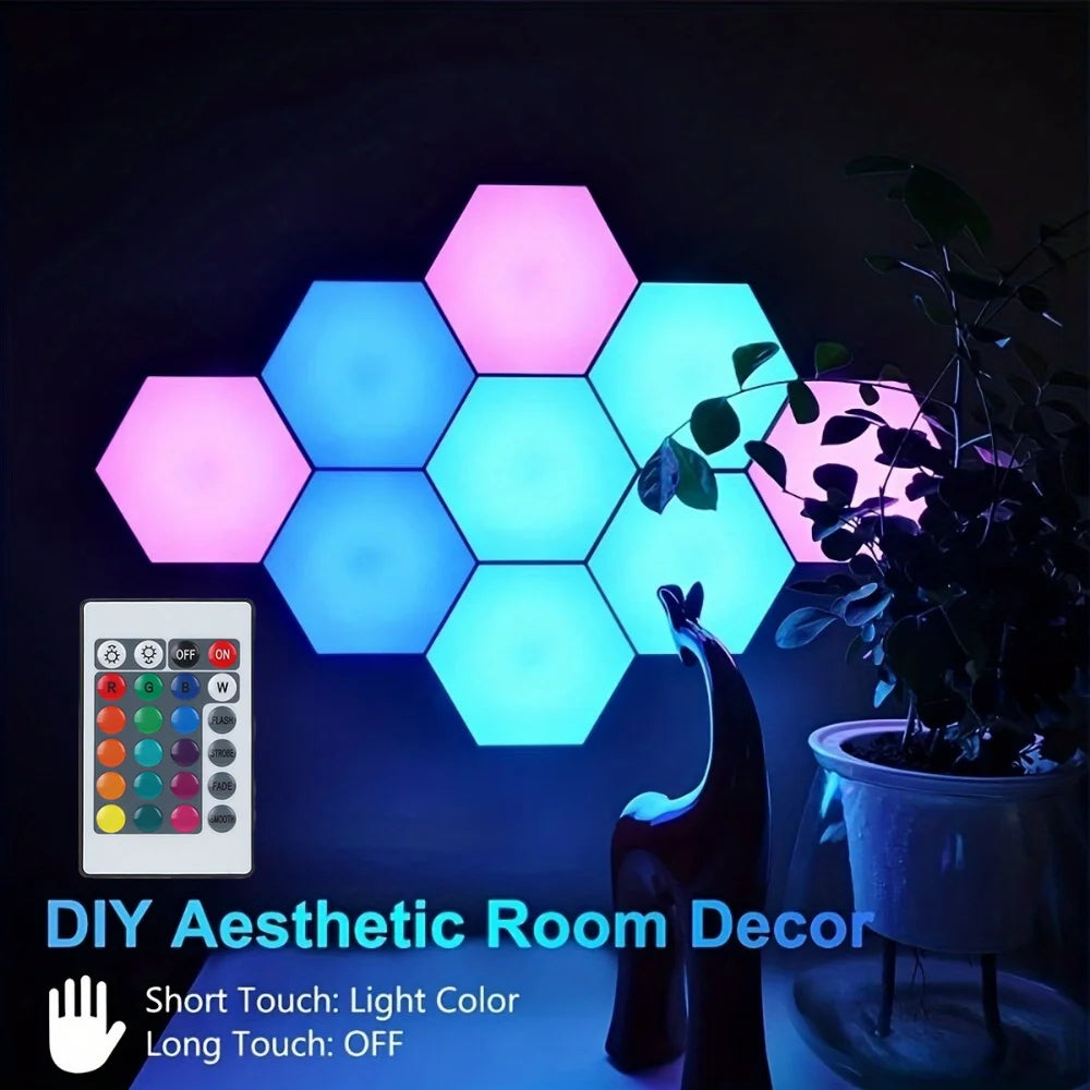 RGB LED Hexagon Light Bluetooth Indoor Wall Light with Remote Control Night Light Computer Game Room Decoration Bedroom Bedside