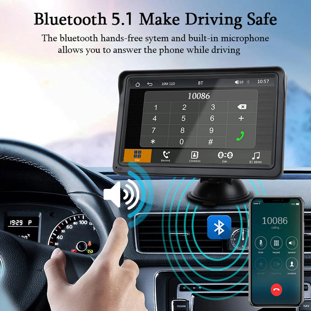 Works for Any Car Radio Wireless CarPlay Apple/Android Auto Multimedia Video Player 7inch Portable Touch Screen With USB AUX For Rear View Camera