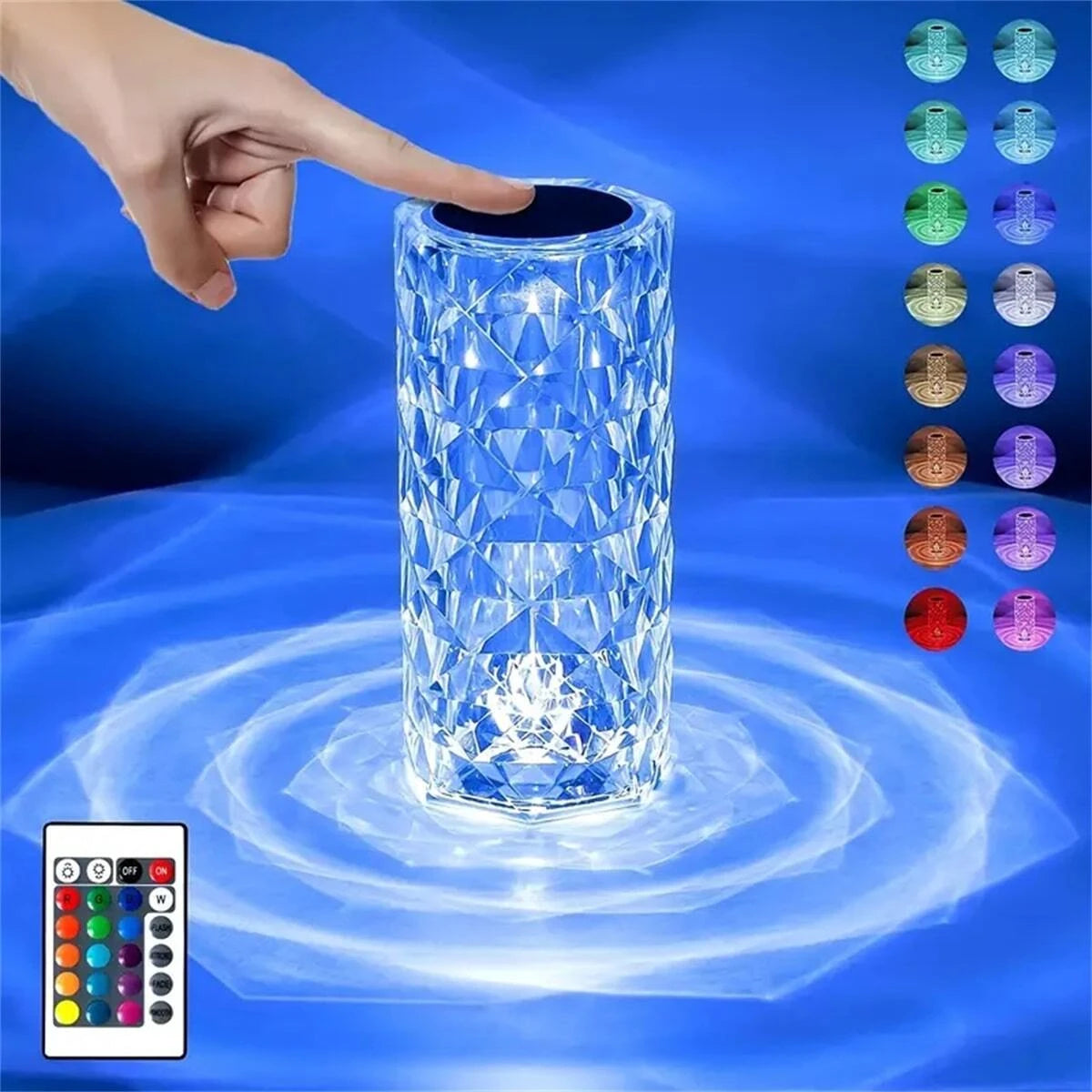 LED Night Light Crystal Touch Rose Table Lamp Rechargeable 16 Colour Romantic Table Lamp Bedroom Bedside Living Room Decoration