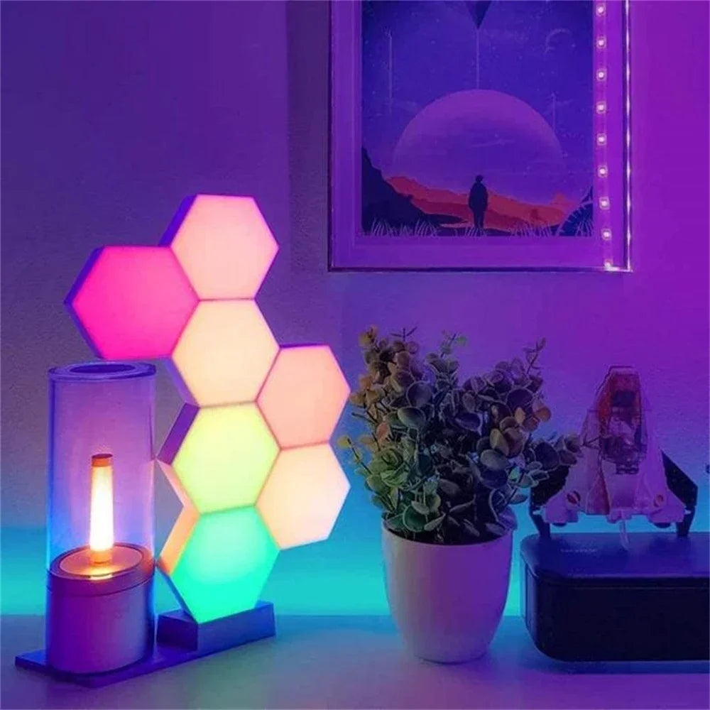 RGB LED Hexagon Light Bluetooth Indoor Wall Light with Remote Control Night Light Computer Game Room Decoration Bedroom Bedside