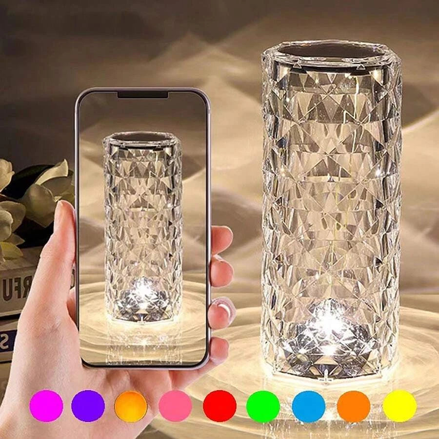 LED Night Light Crystal Touch Rose Table Lamp Rechargeable 16 Colour Romantic Table Lamp Bedroom Bedside Living Room Decoration