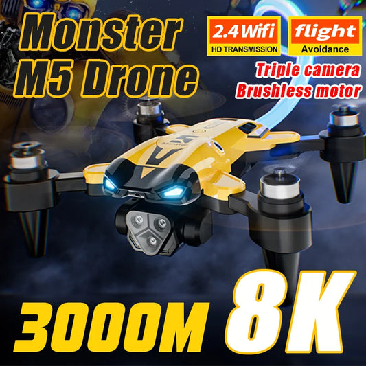 New Monster M5 Max Drone 8K Professinal 4K HD Camera Wide Angle Optical Flow Localization Brushless Motor 360one button click